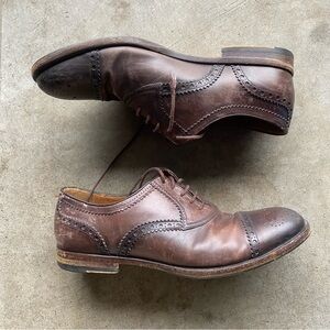 GUCCI BROWN LEATHER DOUBLE LACE UP OXFORDS CASUAL SHOES  MADE IN ITALY
